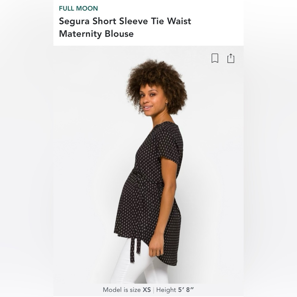 FULL MOON Segura Short Sleeve Tie Waist Maternity Blouse | Medium | Black